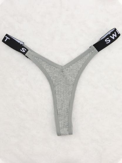 thong panties - Letter Print Tape Thong Panties - Comfort & Breathable Ribbed - Unleash Your Inner Confidence