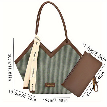 Large-Capacity Faux Leather Tote Bag - Stylish Zipper Closure, Fixed Shoulder Straps, Simple and Spacious Design for Work, Daily Use, and Travel - Durable, Easy-to-Clean, and Trendy Accessory