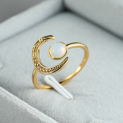 Personality Colorful Moonstone Open Adjustable Ring Temperament Retro Female Hand Accessories