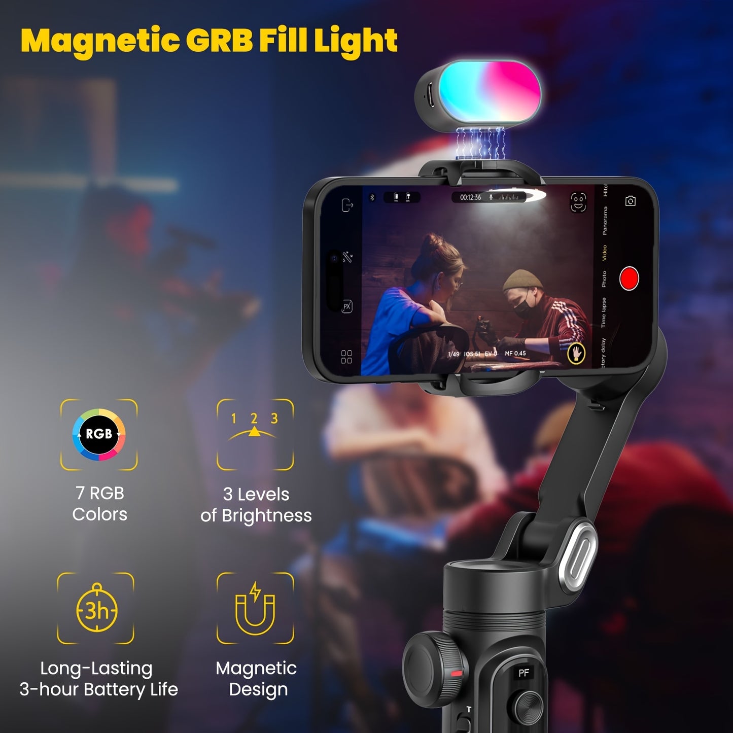Smart X Pro Combo1 Gimbal Stabilizer - 3-Axis Professional Smartphone Stabilizer with RGB Fill Light, Extension Rod, OLED Display, Wireless Charging for iPhone 15/14/13 Pro Max, Galaxy S22, and More - Perfect for Smooth Video