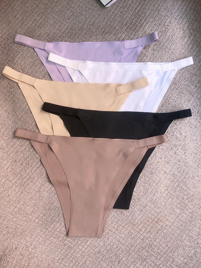 5 Pcs Seamless Women's Bikini Panties - Comfortable, Soft, Breathable, Low-Rise, Stretchy for Casual to Yoga Fitness Wear