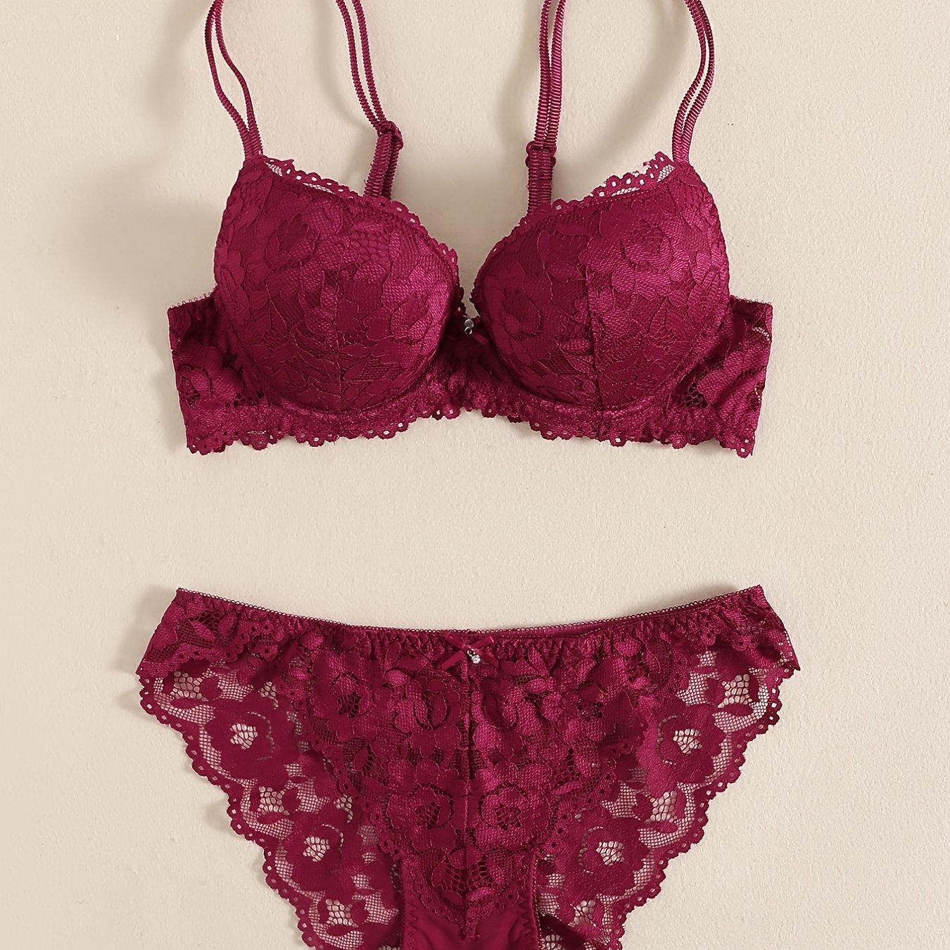 Romantic Lace Embroidery Lingerie Set - Soft & Breathable Push-Up Bra with Sheer Panty - Perfect Seductive Valentines Gift for Her - Womens Comfortable Intimate Wear