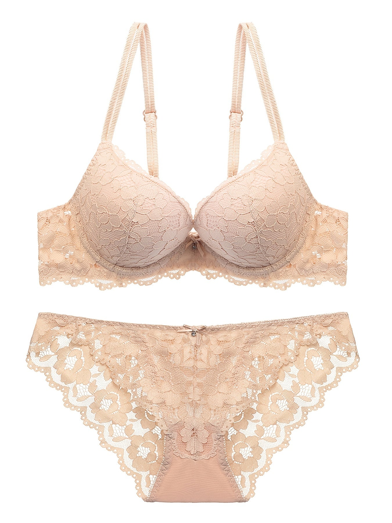 Romantic Lace Embroidery Lingerie Set - Soft & Breathable Push-Up Bra with Sheer Panty - Perfect Seductive Valentines Gift for Her - Womens Comfortable Intimate Wear