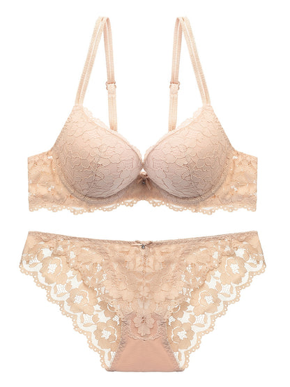 Romantic Lace Embroidery Lingerie Set - Soft & Breathable Push-Up Bra with Sheer Panty - Perfect Seductive Valentines Gift for Her - Womens Comfortable Intimate Wear