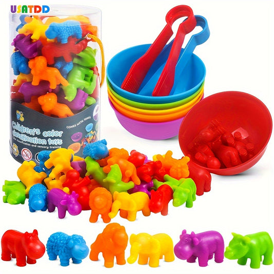 [Learning Math Toys] Math Color Sorting Toys Set, Counting Animals Toys Matching Game with Sorting Bowls Learning Activities Sensory Fine Motor Toys for Age 3+ Years Old Youngsters Ramadan Mubarak