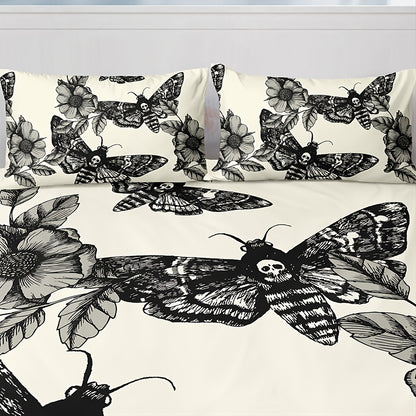 3pcs/set Death's Head Moth and Flower Duvet Cover Set - Soft, Cozy, and Comfortable Bedding with 1pc Duvet Cover and 2pcs Pillowcases for a Peaceful Sleep