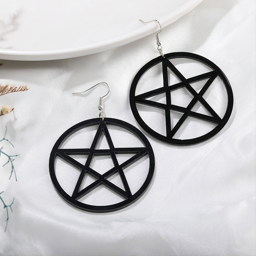Elegant Star Pendant Hoop Earrings for Women - Chic Resin Circle Design, Fashionable Accessory, Novelty Earrings