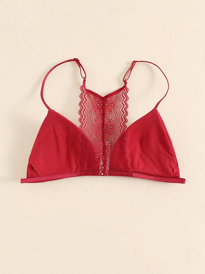 Triangle Cups Front Buckle Bras, Lace Stitching Beauty Back Bra With Removable Pads, Women's Lingerie & Underwear