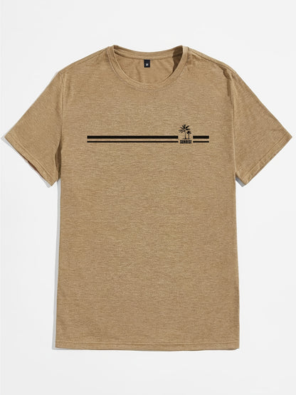 Men's Coconut Tree Sunrise Graphic T-Shirt - Comfortable Short Sleeve Casual Tee for Summer