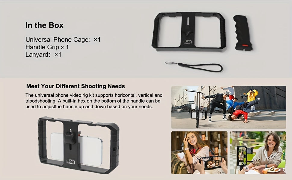 Taisioner Smartphone Video Rig Hand Girp Stabilizer Filmmaking Vlogging Case Phone Video Stabilizer  for Videomaker Film-Maker Video-grapher with Cold Shoe Mount for iPhone Samsung and More