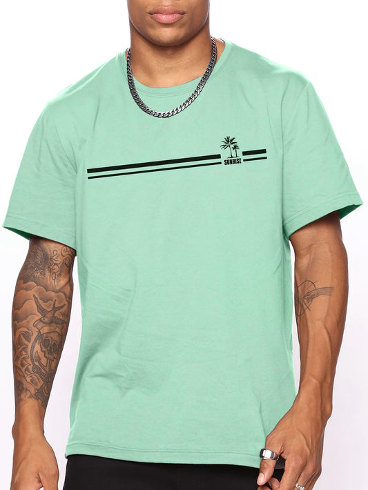 Men's Coconut Tree Sunrise Graphic T-Shirt - Comfortable Short Sleeve Casual Tee for Summer