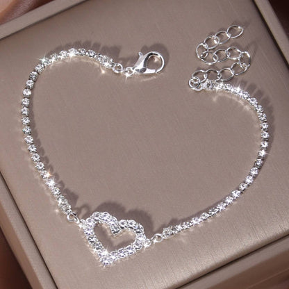 Valentines Day Theme Bracelet Hollow Heart Full Of Shiny Rhinestones Adjustable Chain Bracelet For Your Loved One