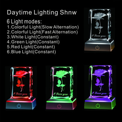 1pc 3D Rose Crystal LED Color Lamp, Unique Anniversary Gift for Mother's Day, Birthday, Girlfriend, Wife, Mother, Friendship Love Commemoration