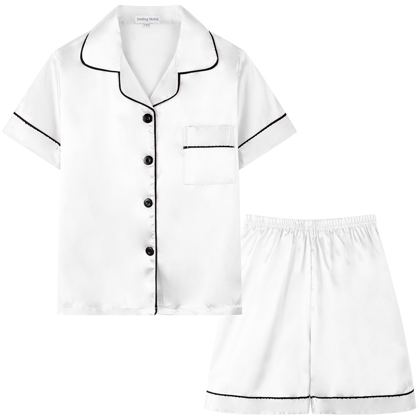 2pcs Girls Pajamas Outfit V-neck Button Casual Short Sleeve Top & Elastic Waist Shorts Set Kids Summer Clothes