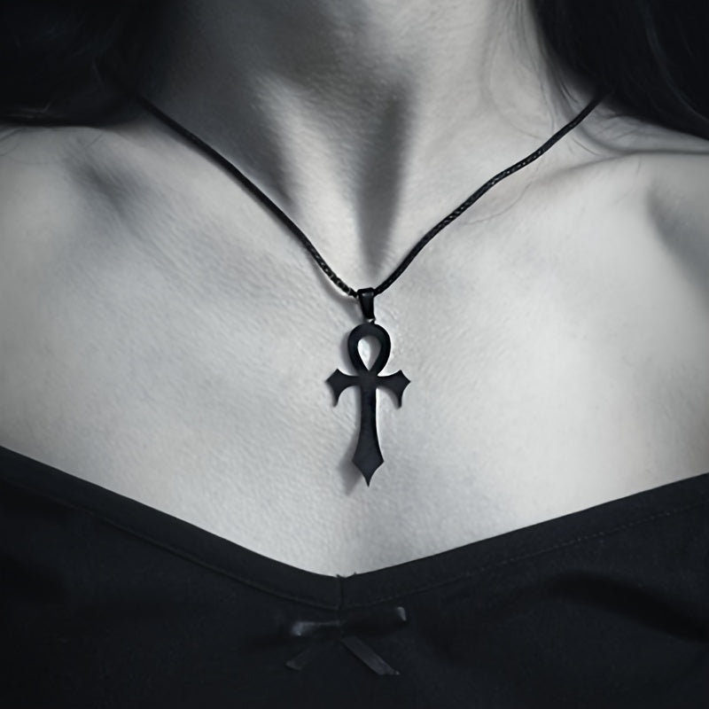 1pc Easter Goth Egyptian Cross Ankh Key Of Life Necklace Stainless Steel Black Color Amulet Religious Necklaces Gothic Jewelry Gift N7078