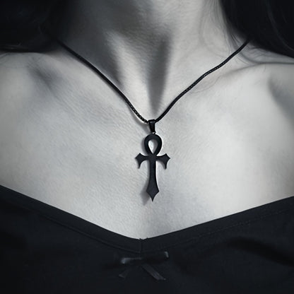 1pc Easter Goth Egyptian Cross Ankh Key Of Life Necklace Stainless Steel Black Color Amulet Religious Necklaces Gothic Jewelry Gift N7078