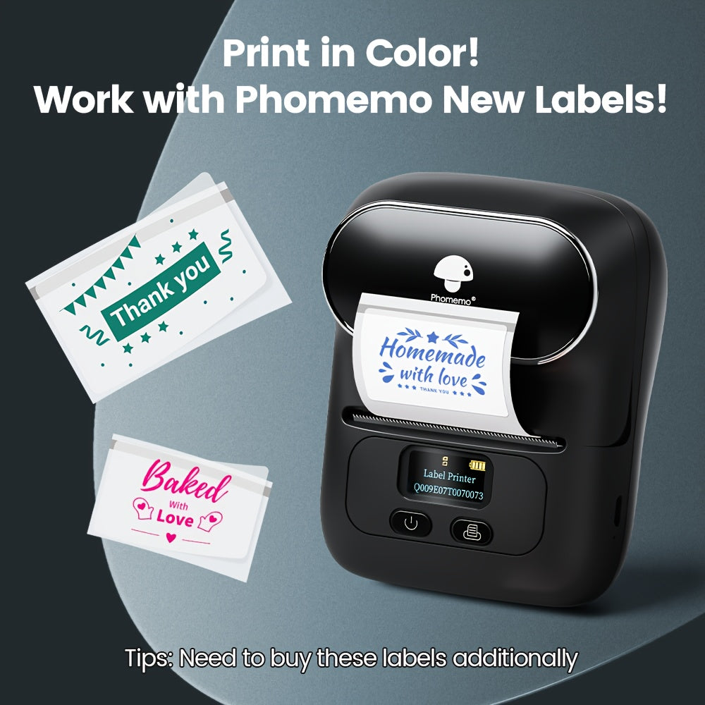 [Wireless | Portable] Phomemo Portable Wireless Thermal Label Printer M110 | Compact Wireless Barcode & Sticker Maker for Office, Retail, Jewelry Labels | Compatible with iOS & Android, Includes 1 Roll of 40×30mm Labels, Rec