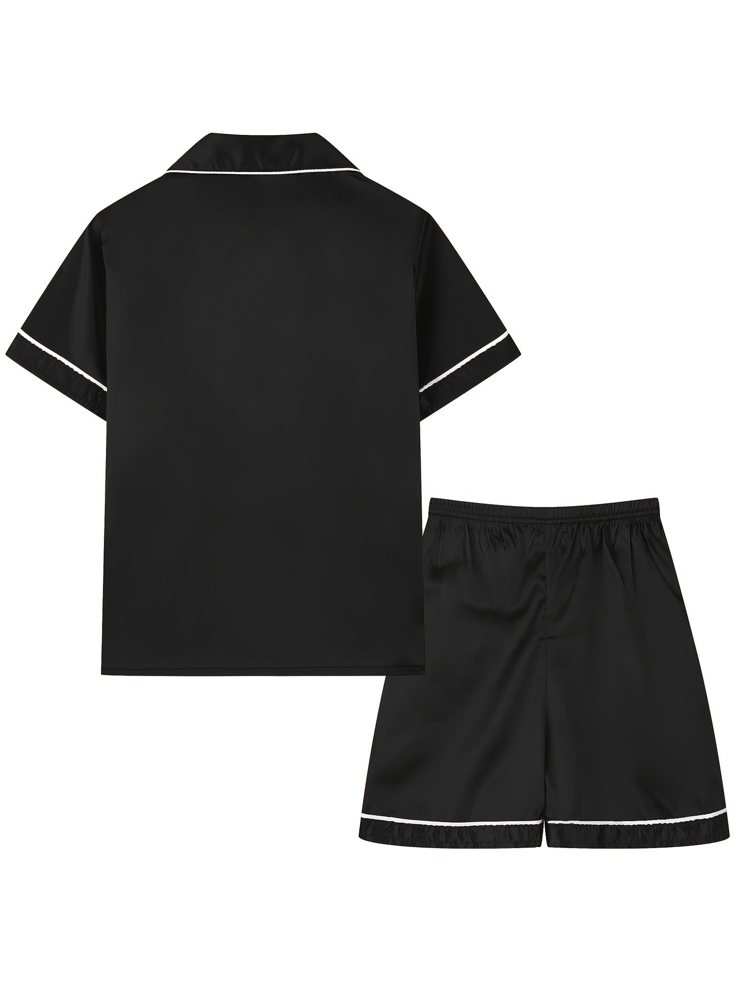 2pcs Girls Pajamas Outfit V-neck Button Casual Short Sleeve Top & Elastic Waist Shorts Set Kids Summer Clothes