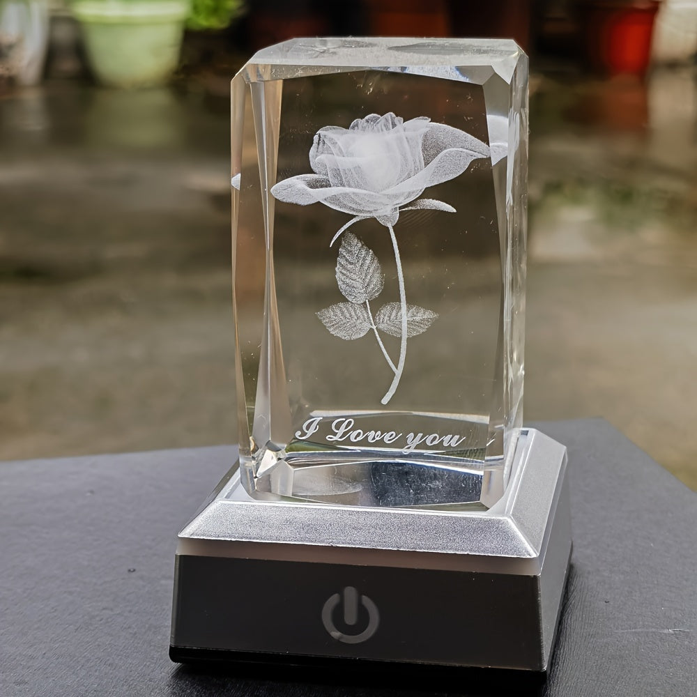 1pc 3D Rose Crystal LED Color Lamp, Unique Anniversary Gift for Mother's Day, Birthday, Girlfriend, Wife, Mother, Friendship Love Commemoration