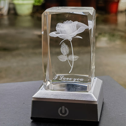 1pc 3D Rose Crystal LED Color Lamp, Unique Anniversary Gift for Mother's Day, Birthday, Girlfriend, Wife, Mother, Friendship Love Commemoration