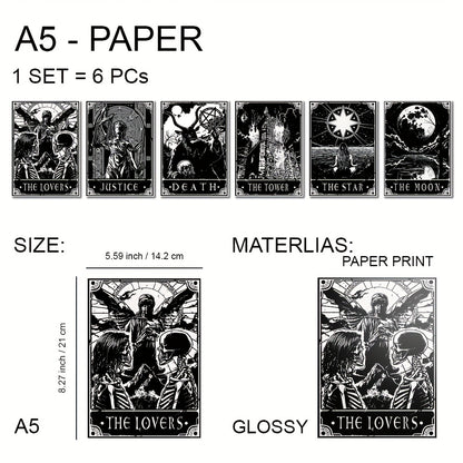 6pcs/set Black White Tarot Posters Wall Art, Living Room Bedroom Modern Wall Painting No Frame