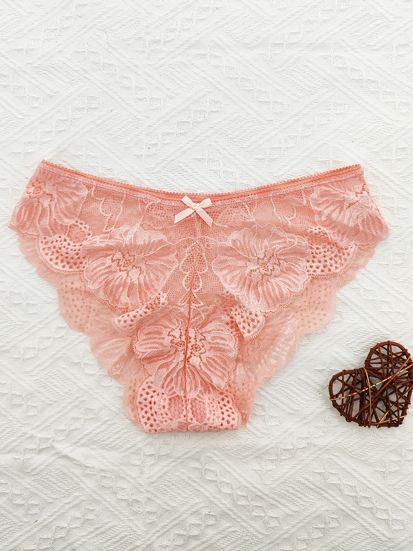 6pcs Jacquard Lace Bow Hipster Bikini Panties, Comfortable & Breathable Low Waist Briefs, Women's Lingerie & Underwear