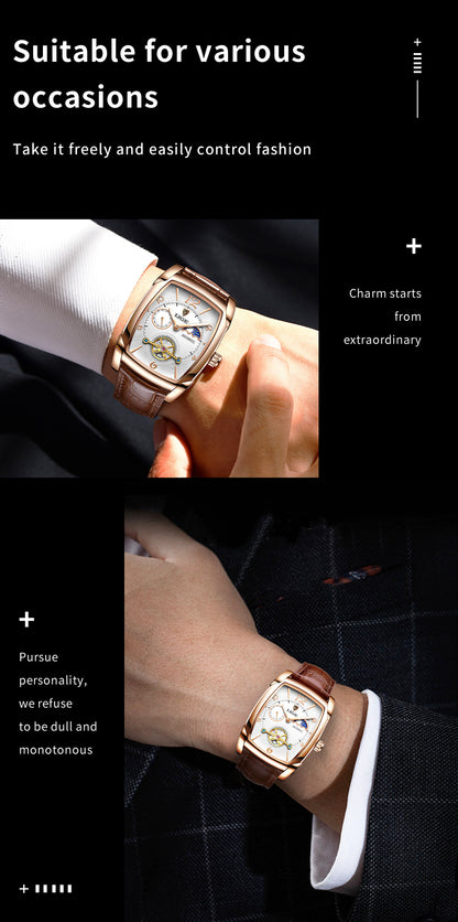 LIGE 2023 Vintage-Inspired Mechanical Men's Watch – Waterproof, Rectangular Leather Timepiece, Perfect Gift