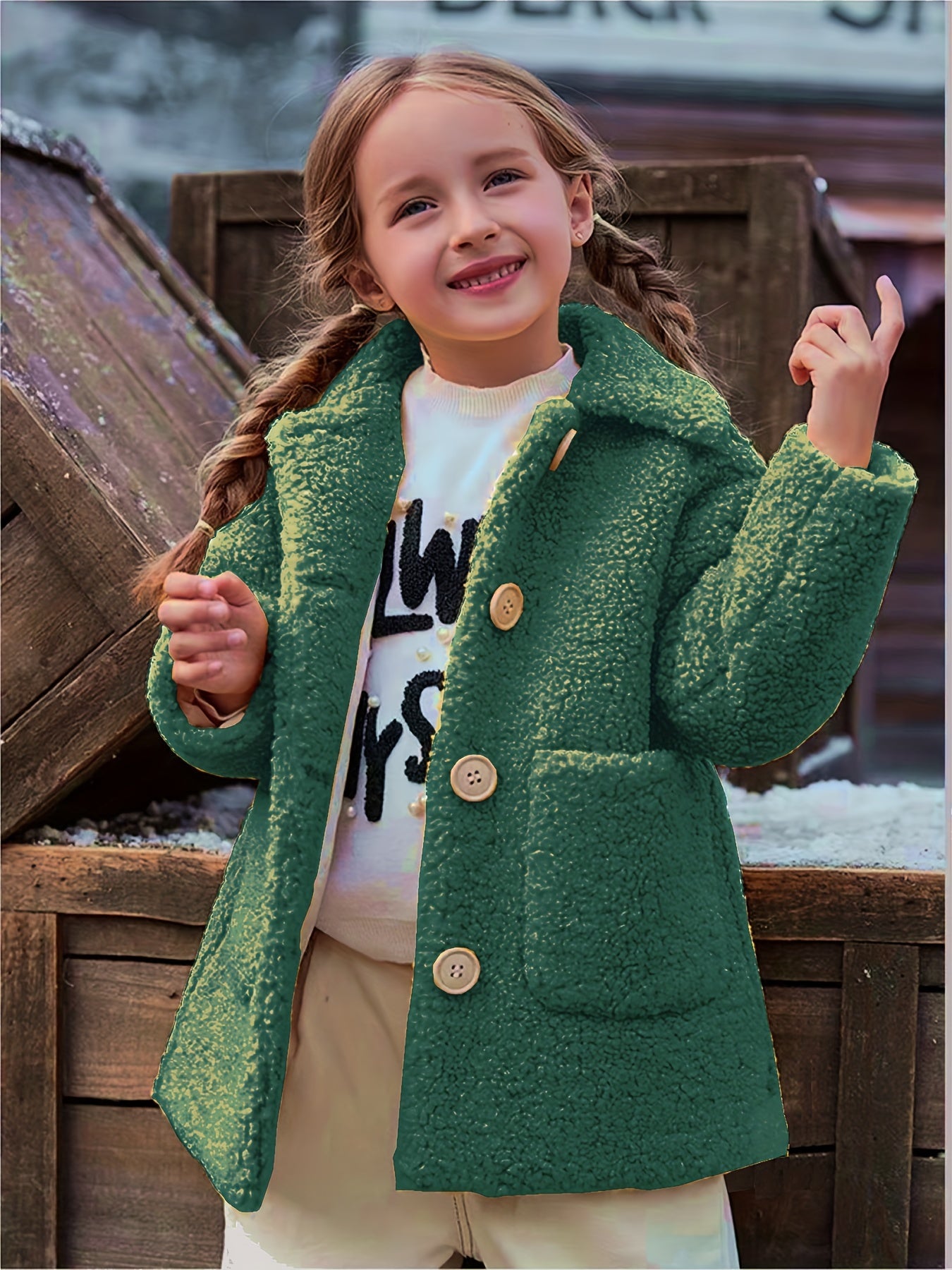 Girls' Cozy Fleece Jacket - Two-Tone Color Block with Plush Lining, Long Sleeves & Button Front, Casual Korean Style Winter Outerwear for Youngsters, Youngsters'S Winter Jacket | Buttonup Front Jacket | Plush Lining Jacket