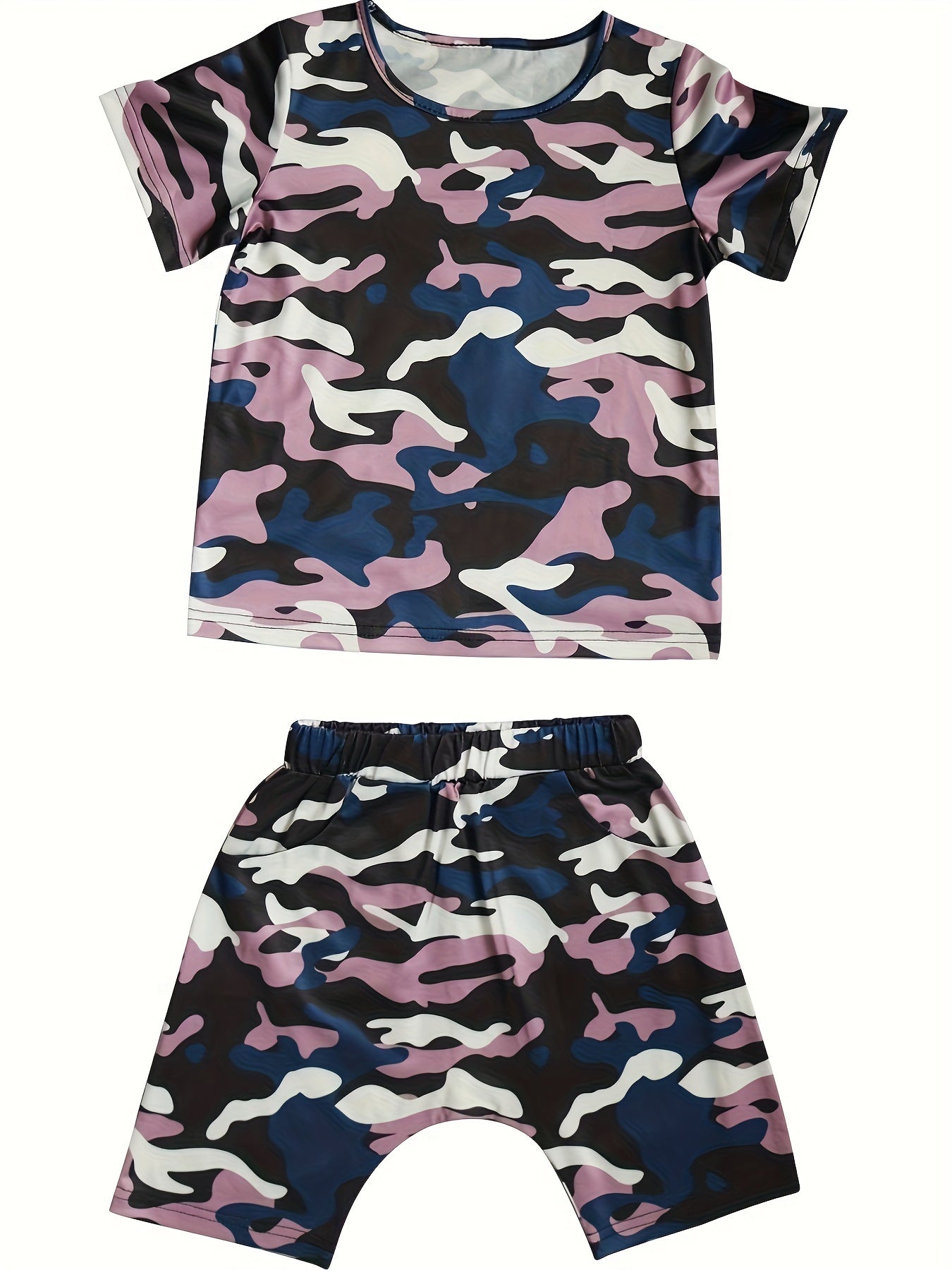 Boys Fashionable Camouflage Two-piece Set - Lightweight T-shirt & Shorts for Summer Playtime - Trendy & Comfortable Everyday Wear