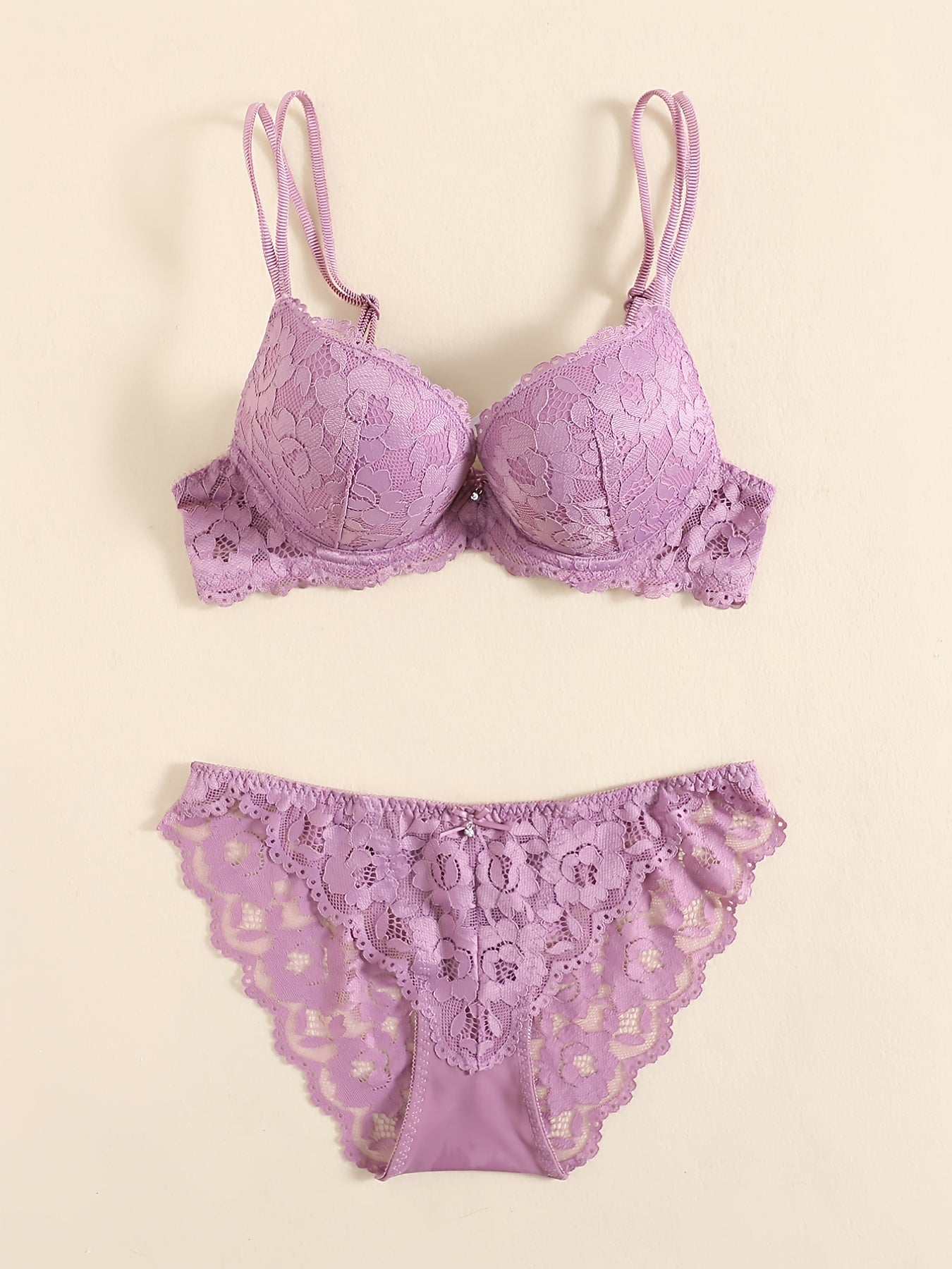 Romantic Lace Embroidery Lingerie Set - Soft & Breathable Push-Up Bra with Sheer Panty - Perfect Seductive Valentines Gift for Her - Womens Comfortable Intimate Wear