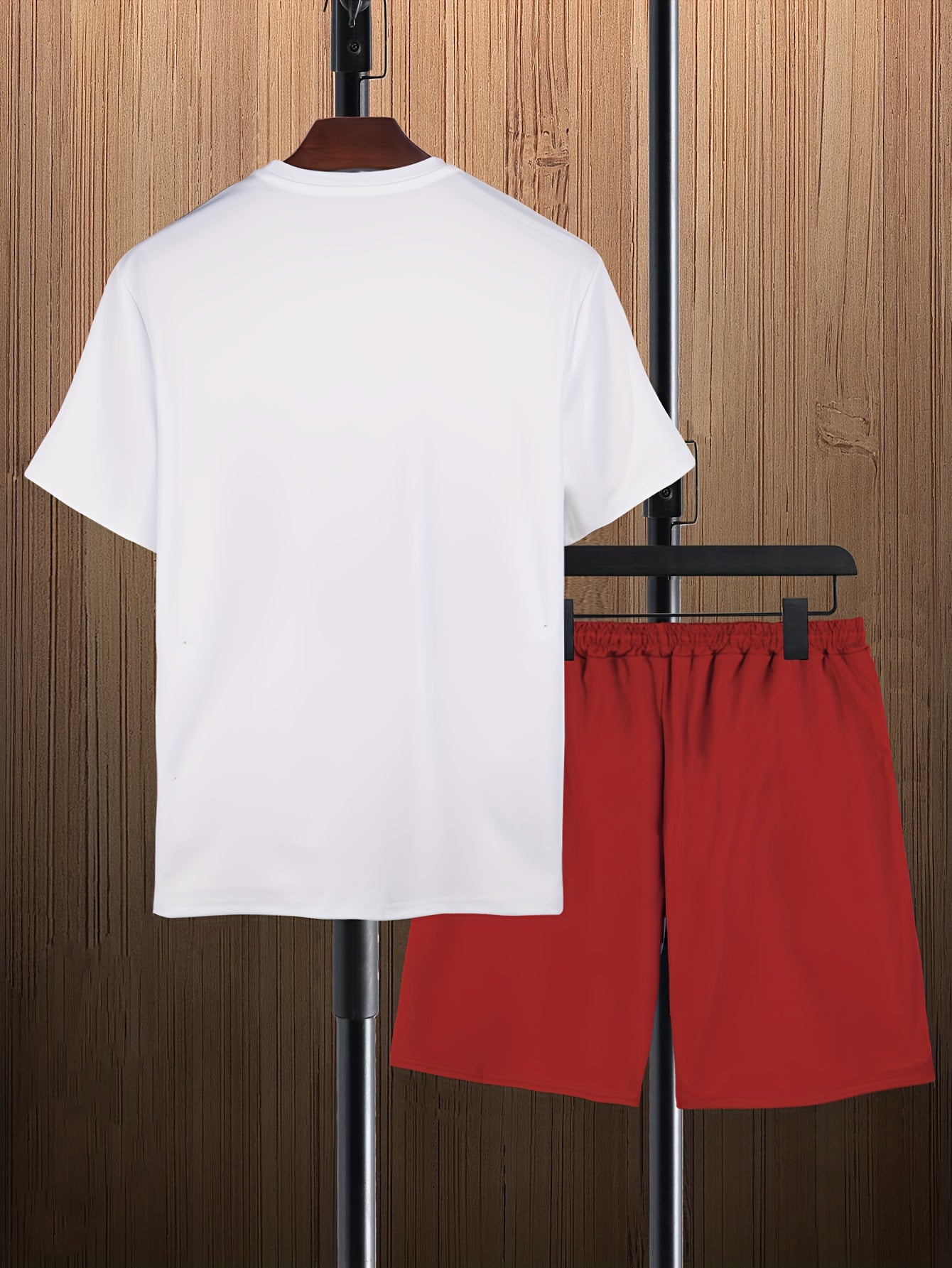 Mens Trendy Leaf Print 2-Piece Outfit - Relaxed Fit T-Shirt & Adjustable Drawstring Shorts - Comfortable Casual Wear