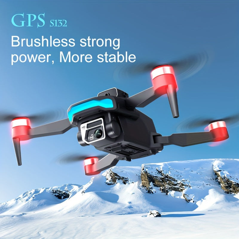 With 2 Batteries S132 GPS Remote Control Drone: Features built-in GPS, dual HD cameras, brushless motors, intelligent obstacle avoidance function, and WiFi connectivity for smartphone control. Comes with a storage bag