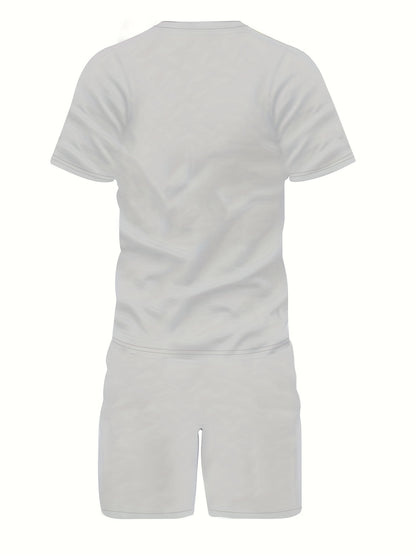 2 piece Men's 'Faith' Print Short Sleeve T-Shirt and Shorts Set - Comfortable Casual Loungewear for Summer