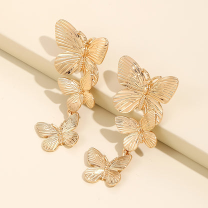 Large  Golden Plated Dangling Butterfly Earrings - Unique Animal Design, Fashionable Ladies Jewelry Accessories - Exquisite Personalized Statement Piece for Women