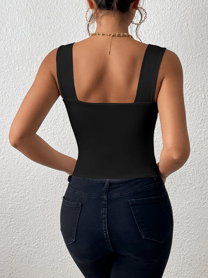 Stretchy Women's Crop Tank Top - Casual Everyday Essential - Soft, Breathable, Sleeveless, Solid Color, Comfortable, Relaxed Fit, Women's Clothing