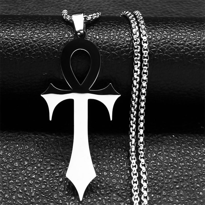 1pc Easter Goth Egyptian Cross Ankh Key Of Life Necklace Stainless Steel Black Color Amulet Religious Necklaces Gothic Jewelry Gift N7078